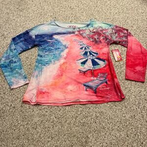 NWT Leoma Lovegrove Long Sleeve Tee Sz M Beach Umbrella Artsy Watercolor